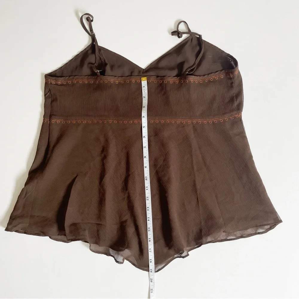 Vintage Y2K Brown Embroidered Beaded Spaghetti Strap Tank Top Cami - Picture 7 of 7